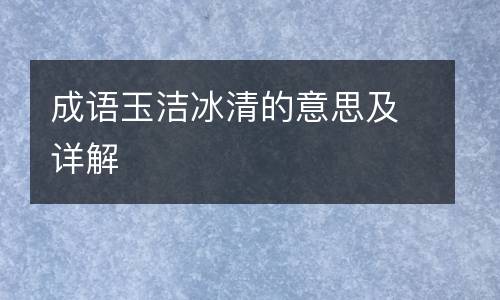 成语玉洁冰清的意思及详解