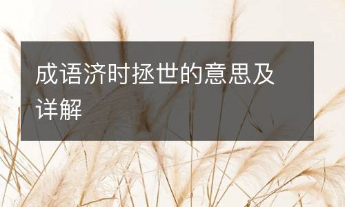成语济时拯世的意思及详解