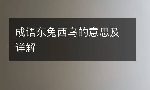 成语东兔西乌的意思及详解