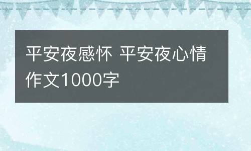 平安夜感怀 平安夜心情作文1000字