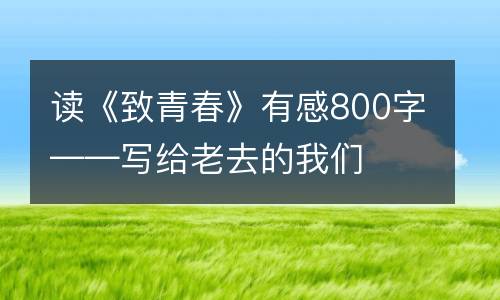 读《致青春》有感800字——写给老去的我们